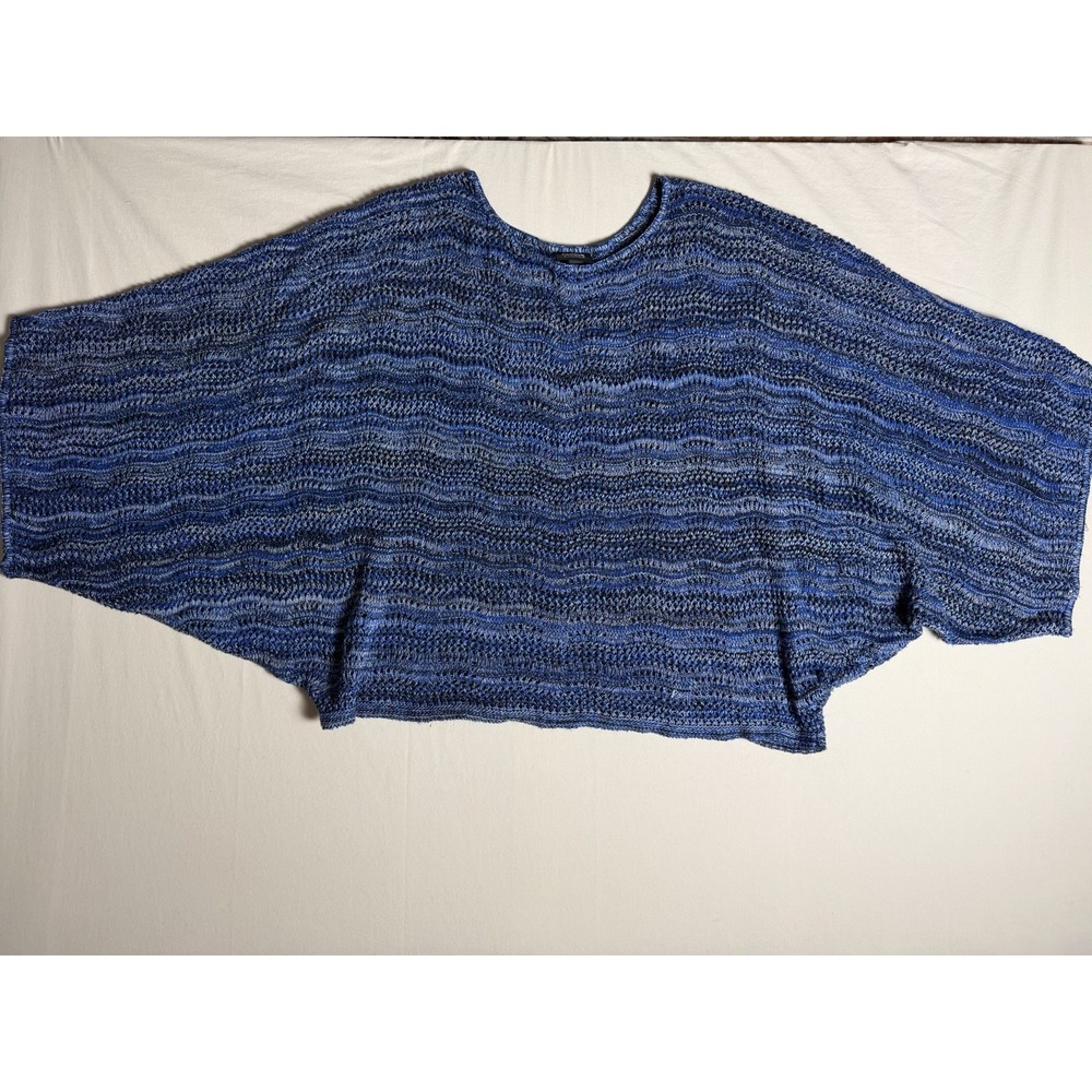 Nicole By Nicole Miller Open Knit Loose Fit Crop Length Blue Grey Black Sweater
